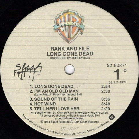 Rank & File : Long Gone Dead (LP, Album)