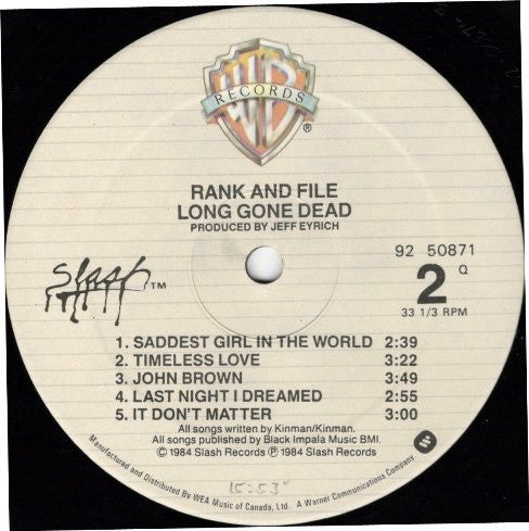 Rank & File : Long Gone Dead (LP, Album)