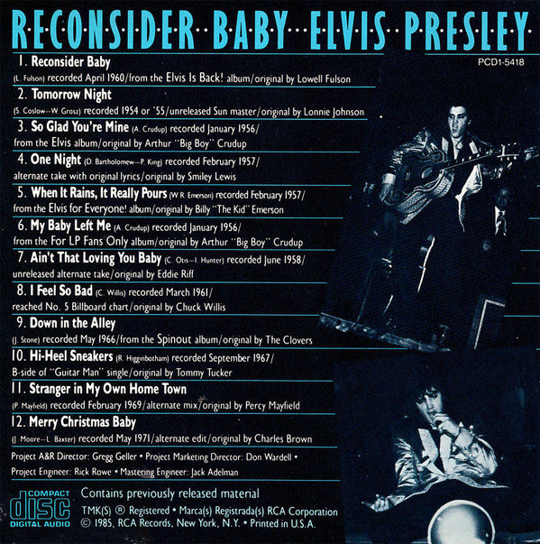 Elvis Presley : Reconsider Baby (CD, Comp)