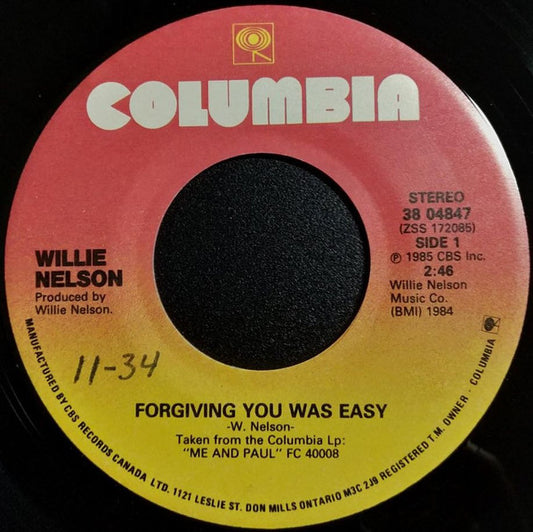 Willie Nelson : Forgiving You Was Easy (7")