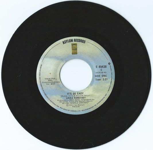Linda Ronstadt : It's So Easy / Lo Siento Mi Vida (7", Single)