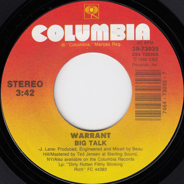 Warrant : Big Talk (7", Single, Styrene)