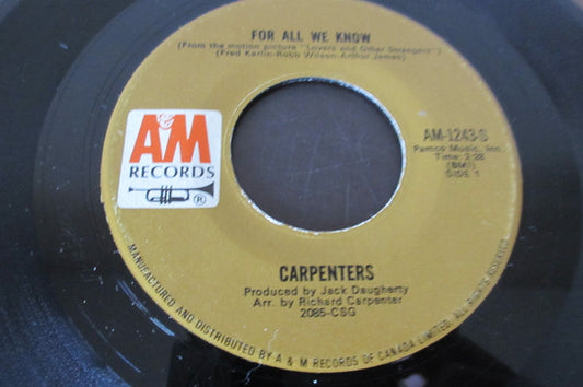 Carpenters : For All We Know (7", Single)
