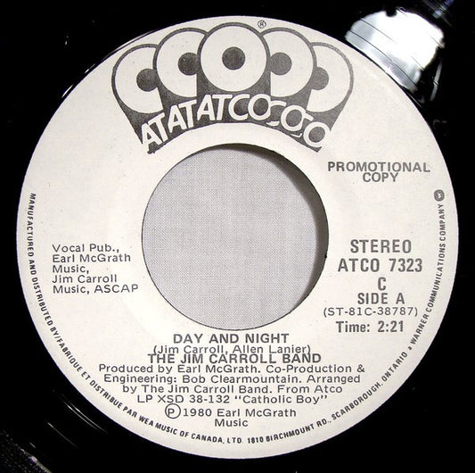 The Jim Carroll Band : Day And Night (7", Single, Promo)