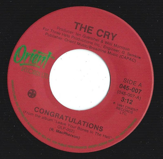 The Cry (3) : Congratulations (7", Single)