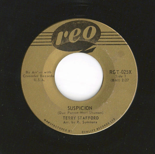 Terry Stafford : Suspicion (7", Single, RE)