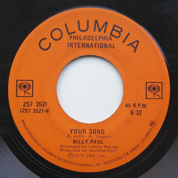 Billy Paul : Me And Mrs. Jones / Your Song (7", Single)