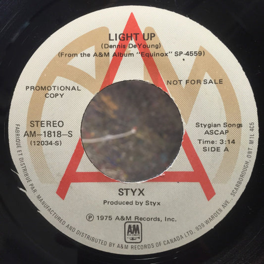 Styx : Light Up (7", Single, Mono, Promo)
