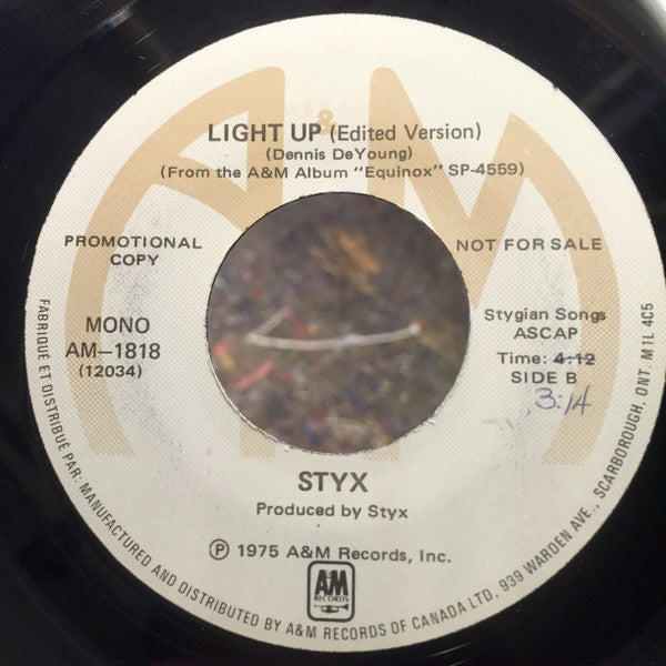 Styx : Light Up (7", Single, Mono, Promo)