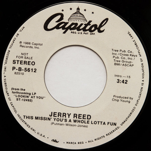 Jerry Reed : This Missin' You's A Whole Lotta Fun (7", Promo, Styrene)