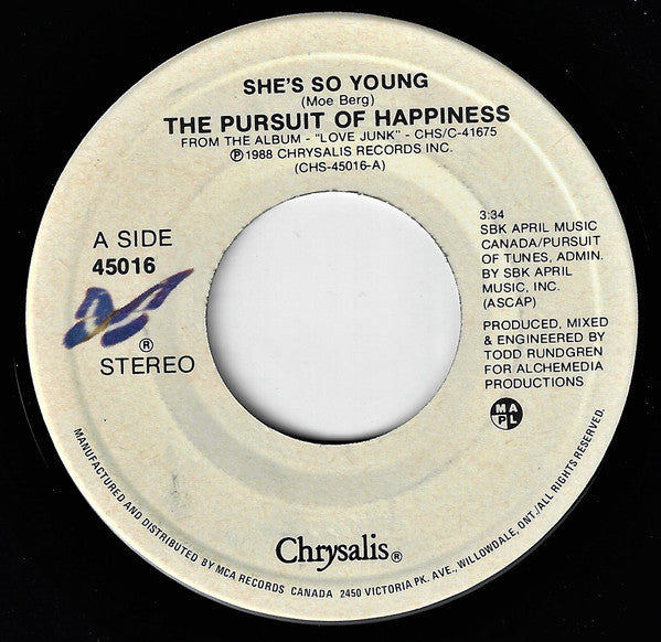 The Pursuit Of Happiness : She's So Young (7", Single)