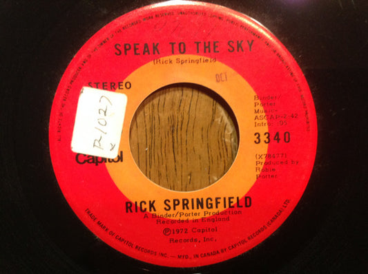 Rick Springfield : Speak To The Sky (7", Single)