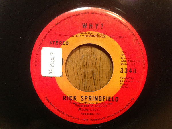 Rick Springfield : Speak To The Sky (7", Single)