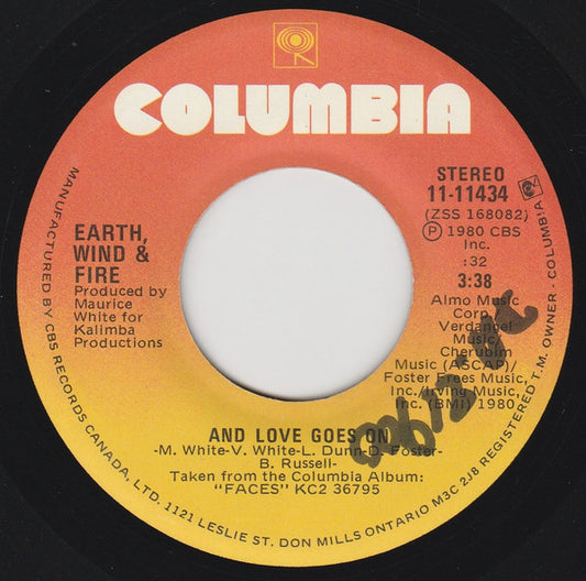 Earth, Wind & Fire : And Love Goes On (7", Single)