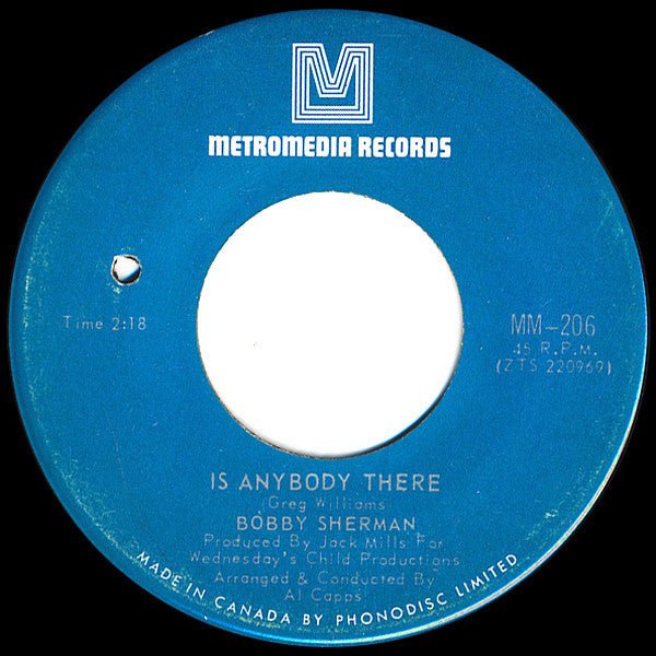 Bobby Sherman : Cried Like A Baby / Is Anybody There (7", Single)