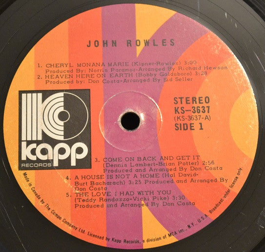 John Rowles : Cheryl Moana Marie (LP, Album)