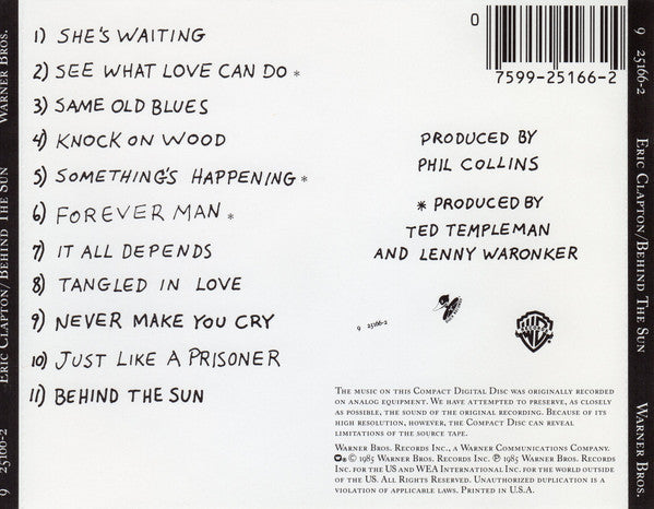 Eric Clapton : Behind The Sun (CD, Album, RE)