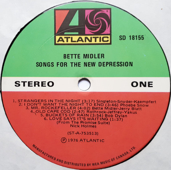 Bette Midler : Songs For The New Depression (LP, Album)