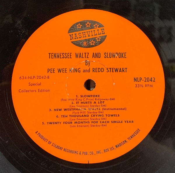 Pee Wee King & Redd Stewart With Golden West Cowboys : Tennessee Waltz And Slowpoke (LP, Album, Mono, RE)