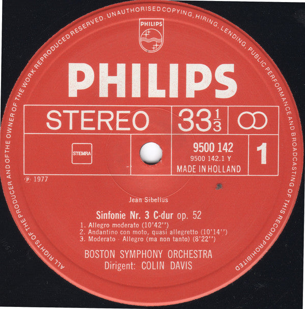 Jean Sibelius : Boston Symphony Orchestra, Sir Colin Davis : Symphonies Nos. 3 And 6 (LP)