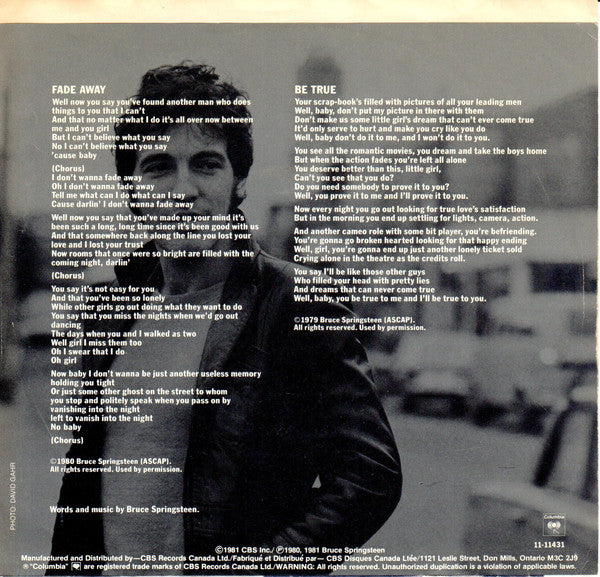 Bruce Springsteen : Fade Away (7")