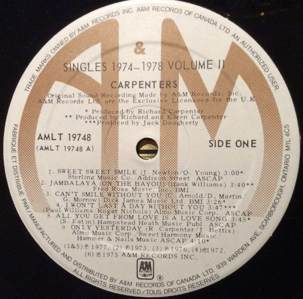 Carpenters : The Singles 1974-1978 (LP, Comp, Sle)