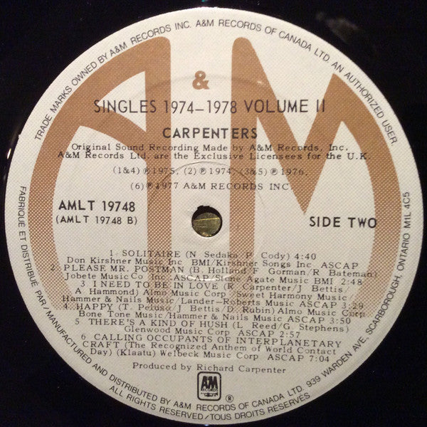 Carpenters : The Singles 1974-1978 (LP, Comp, Sle)