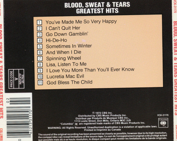 Blood, Sweat And Tears : Blood, Sweat & Tears Greatest Hits (CD, Comp)