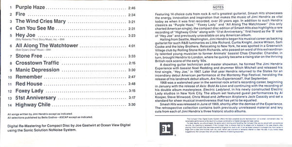 The Jimi Hendrix Experience : Smash Hits (CD+G, Comp, RE, RM)
