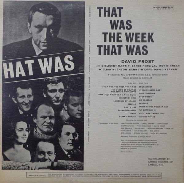 David Frost With Millicent Martin, Lance Percival, Roy Kinnear, William Rushton, Kenneth Cope & David Kernan : That Was The Week That Was (LP, Mono)