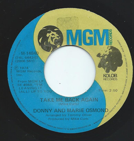 Donny And Marie Osmond* : Deep Purple / Take Me Back Again (7", Single)