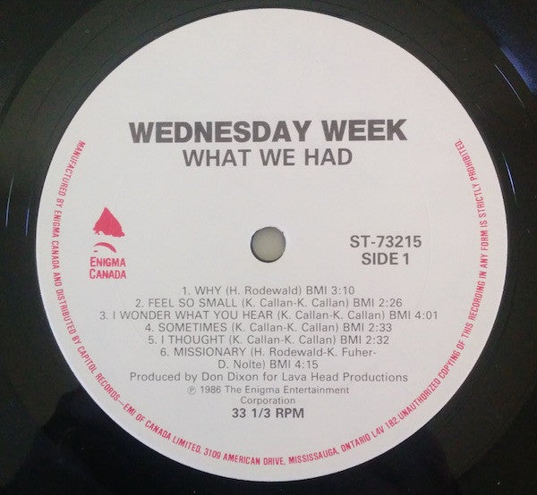 Wednesday Week : What We Had (LP, Album)