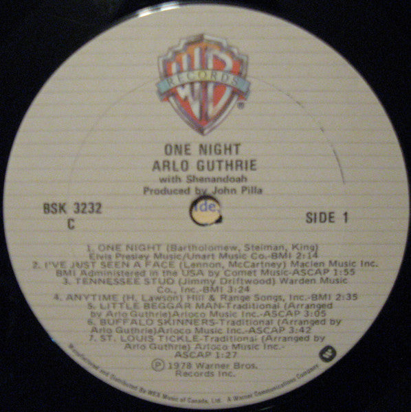 Arlo Guthrie With Shenandoah (2) : One Night (LP, Album)