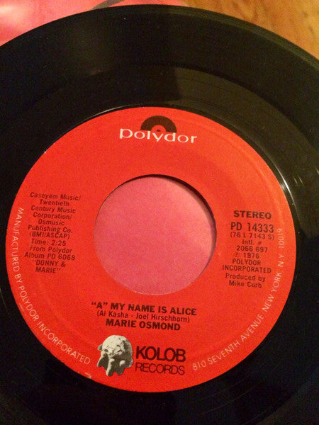 Marie Osmond : "A" My Name Is Alice / Weeping Willow (7", Single)