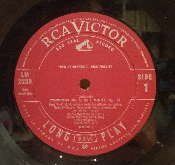 Pyotr Ilyich Tchaikovsky, Pierre Monteux Conducting The Boston Symphony Orchestra : Symphony No. 5 (LP, Album, Mono)
