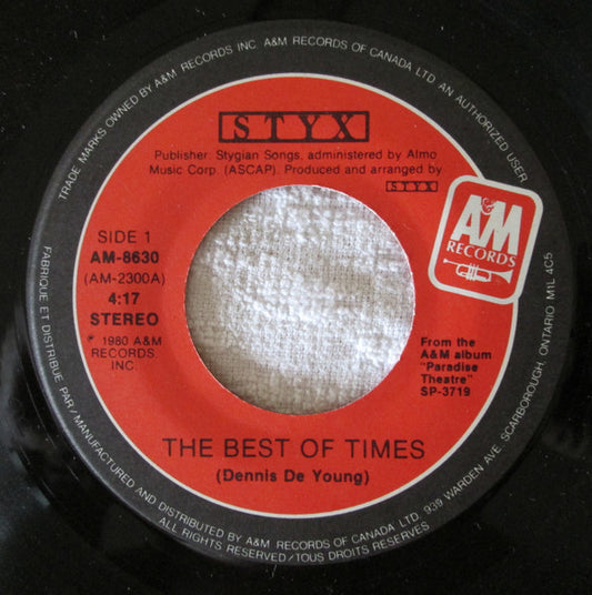 Styx : The Best Of Times (7", Single)