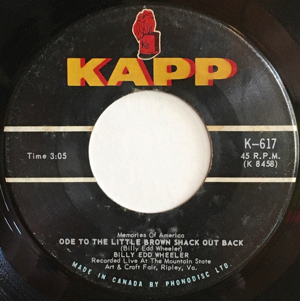Billy Edd Wheeler : Sister Sara / Ode To The Little Brown Shack Out Back (7", Single, Mono)