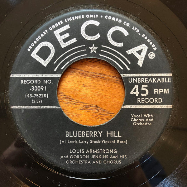 Louis Armstrong And Gordon Jenkins And His Orchestra : That Lucky Old Sun (Just Rolls Around Heaven All Day) / Blueberry Hill (7", Single, M/Print, No )