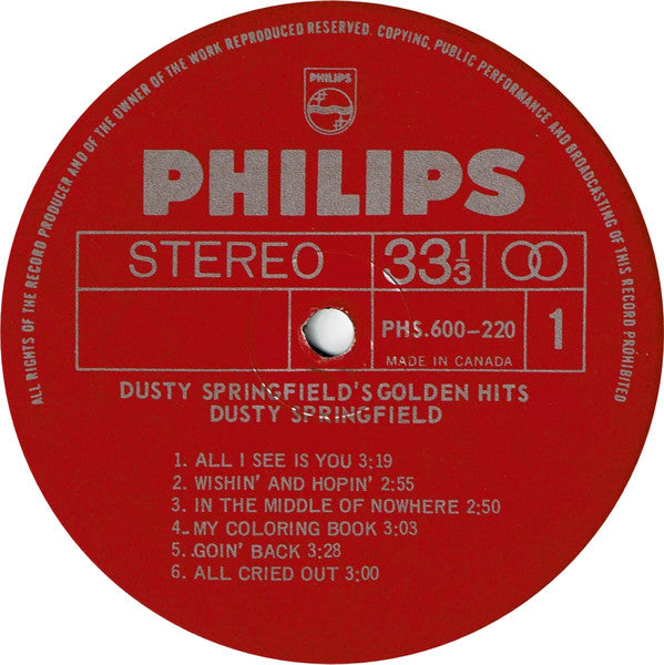 Dusty Springfield : Dusty Springfield's Golden Hits (LP, Comp)