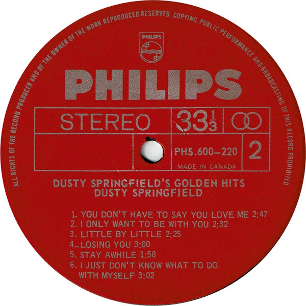 Dusty Springfield : Dusty Springfield's Golden Hits (LP, Comp)