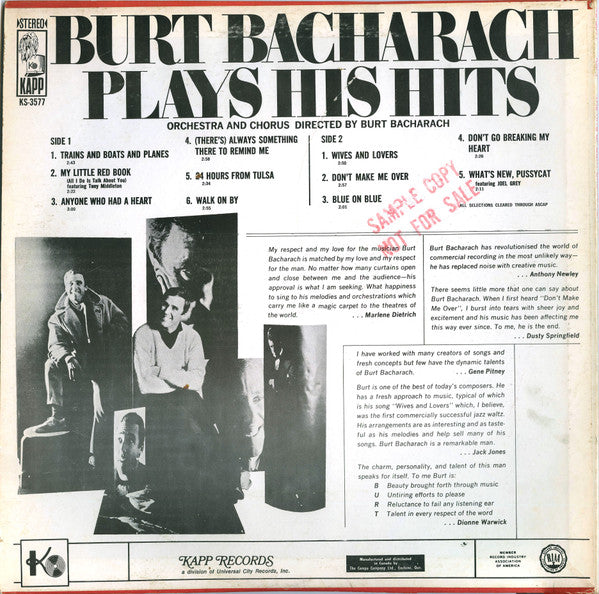 Burt Bacharach : Plays His Hits (LP, Album)