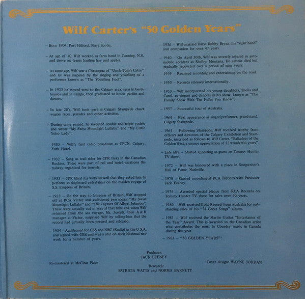 Wilf Carter : 50 Golden Years (2xLP, Comp, Gat)