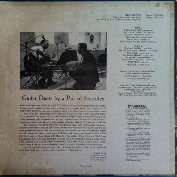 Chet Atkins And Hank Snow : Reminiscing (LP, Album)