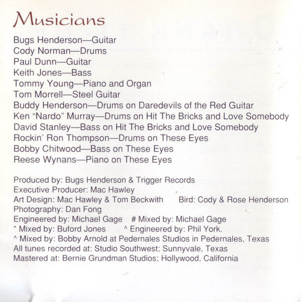 Bugs Henderson : Daredevils Of The Red Guitar (CD, Album)