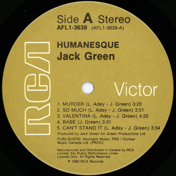 Jack Green : Humanesque (LP, Album)