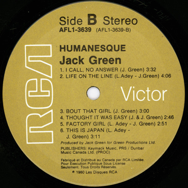 Jack Green : Humanesque (LP, Album)