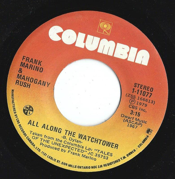 Frank Marino & Mahogany Rush : All Along The Watchtower (7", Single)