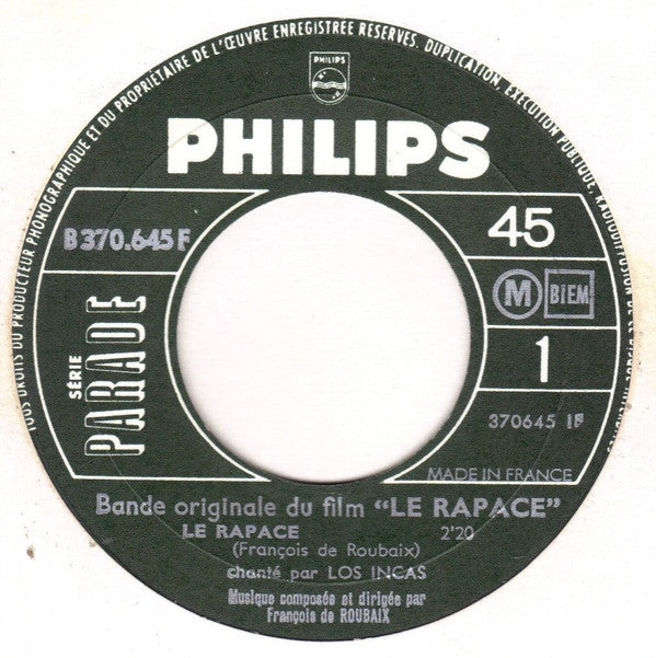 François De Roubaix : Le Rapace (Bande Originale Du Film) (7", Single, Gre)