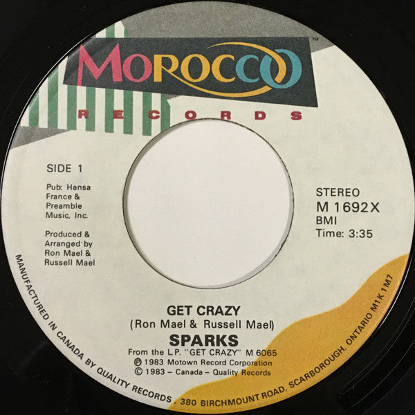 Sparks / Malcolm McDowell : Get Crazy / Hot Shot (7", Spl)