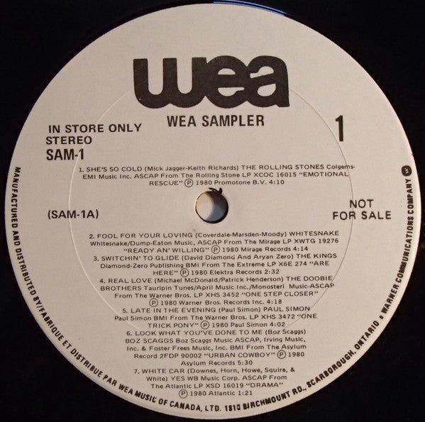 Various : WEA Sampler Volume 1 (LP, Promo, Smplr)